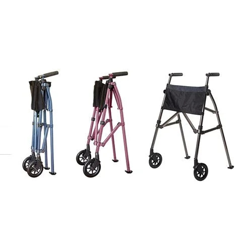 Stander EZ Fold-N-Go Walker, Lightweight Folding Rolling Walker for Adults, Seniors, and Elderly, Collapsable Travel Walker with Wheels, Ski Glides, and Pouch, Compact Standard Walker, Regal Rose - Precision Lab Works