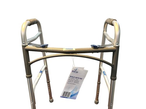 WALK WITH ME Folding Aluminum 2 Button Walker w/5"Wheels Cs4 - Precision Lab Works