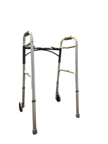 WALK WITH ME Folding Aluminum 2 Button Walker w/5"Wheels Cs4 - Precision Lab Works