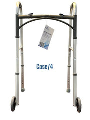 WALK WITH ME Folding Aluminum 2 Button Walker w/5"Wheels Cs4 - Precision Lab Works