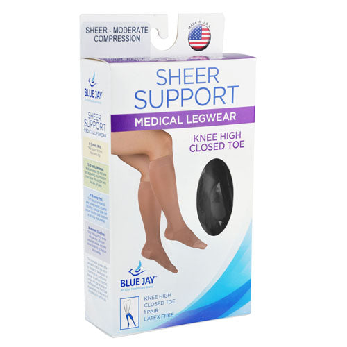 Blue Jay Ladies Sheer Mild Support Knee Highs 15-20mmHg Closed Toe