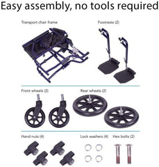 Transport Chair, 19", Steel Metallic Blue, Folding