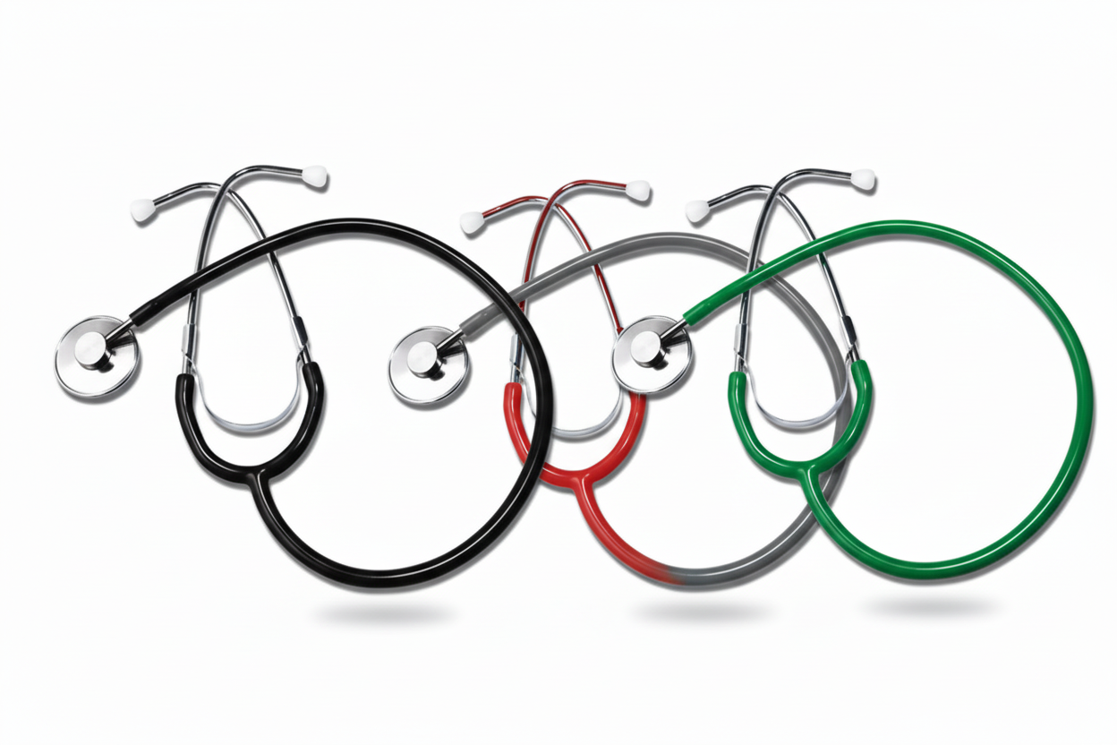 All 5 stethoscope colors together