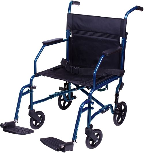 Transport Chair, 19", Steel Metallic Blue, Folding - Precision Lab Works