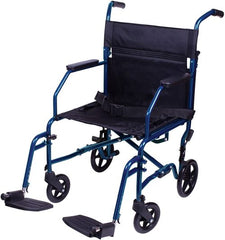 Transport Chair, 19", Steel Metallic Blue, Folding - Precision Lab Works