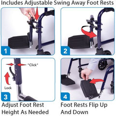 Transport Chair, 19", Steel Metallic Blue, Folding - Precision Lab Works