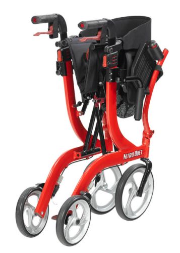 Drive Nitro Duet Rollator Transport Chair 2‑in‑1 Red 10" Wheels 300 lb Cap - Precision Lab Works
