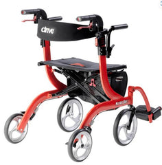 Drive Nitro Duet Rollator Transport Chair 2‑in‑1 Red 10" Wheels 300 lb Cap - Precision Lab Works