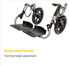 Trotter Mobility Chair 18 Inch Jet Fighter Blue showing swing-away footrest and tool free height adjustment