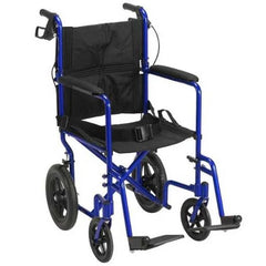 Expedition Aluminum Transport Chair w/Loop Locks-Flat Free Wheels, 19  Blue - Precision Lab Works