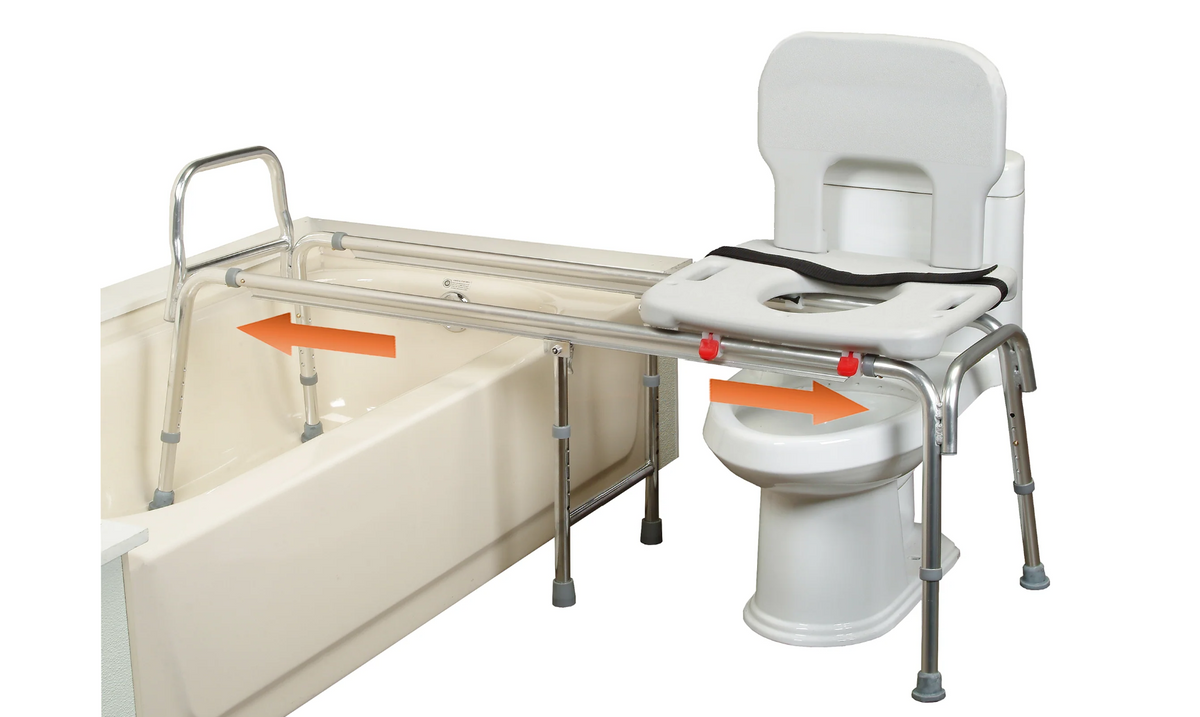 Toilet-to-Tub Sliding Transfer Bench, XX Long, Adjustable, Safety Straps, 350 lb