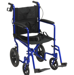 Drive Medical Expedition Aluminum Transport Chair, 19 Inch, Blue, 300 lb