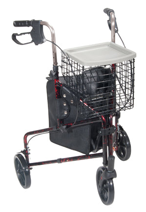 Rollator 3-Wheeled w/Pouch & Basket Loop Brake -Flame Red - Precision Lab Works