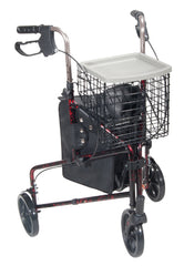 Rollator 3-Wheeled w/Pouch & Basket Loop Brake -Flame Red - Precision Lab Works