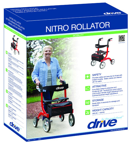 Nitro Rollator, Red with 10" Casters - Precision Lab Works