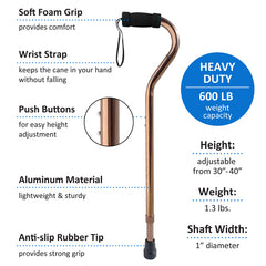 Cane  Bariatric  Aluminum Bronze  600# Weight Cap - Precision Lab Works