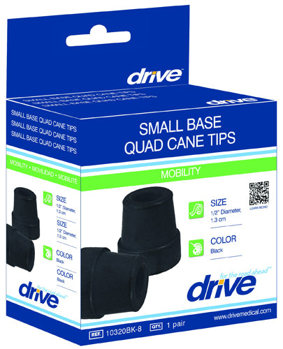 Cane Tips 1/2  for Quad Canes (Small Base) 4/Box Black Drive - Precision Lab Works