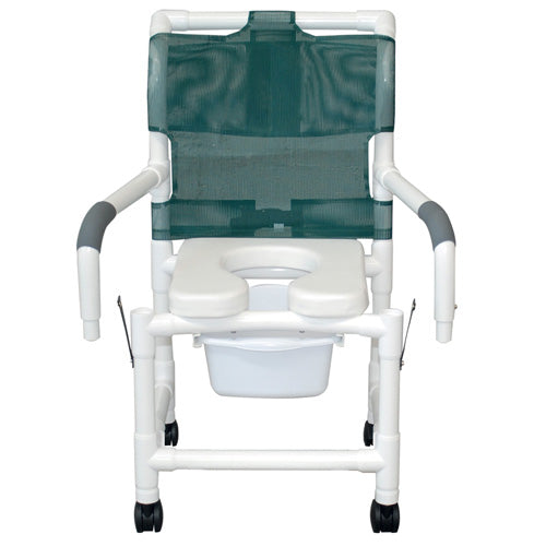 Shower Chair 18 W w/Soft Seat Elongated DropArm Square Pail - Precision Lab Works