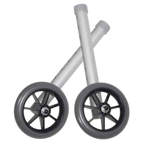 Drive Universal Walker Wheels 5 Inch Fixed with Rear Glide Caps Pair 350 lb