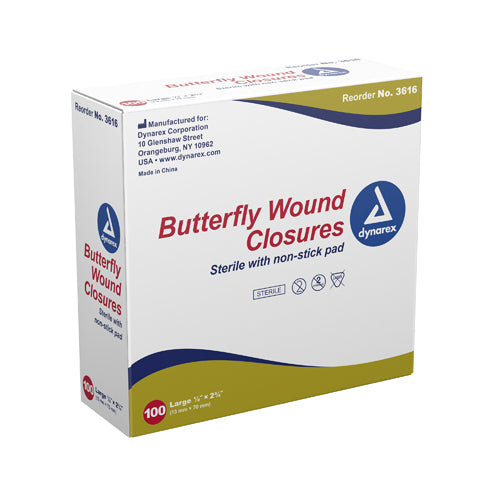 Adhesive Bandages Sterile Butterfly 1/2 x2-3/4  Bx/100 - Precision Lab Works