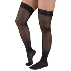 Ladies' Shr Moderate Supprt Md 15-20mmHg Thgh w/StayTop Black - Precision Lab Works