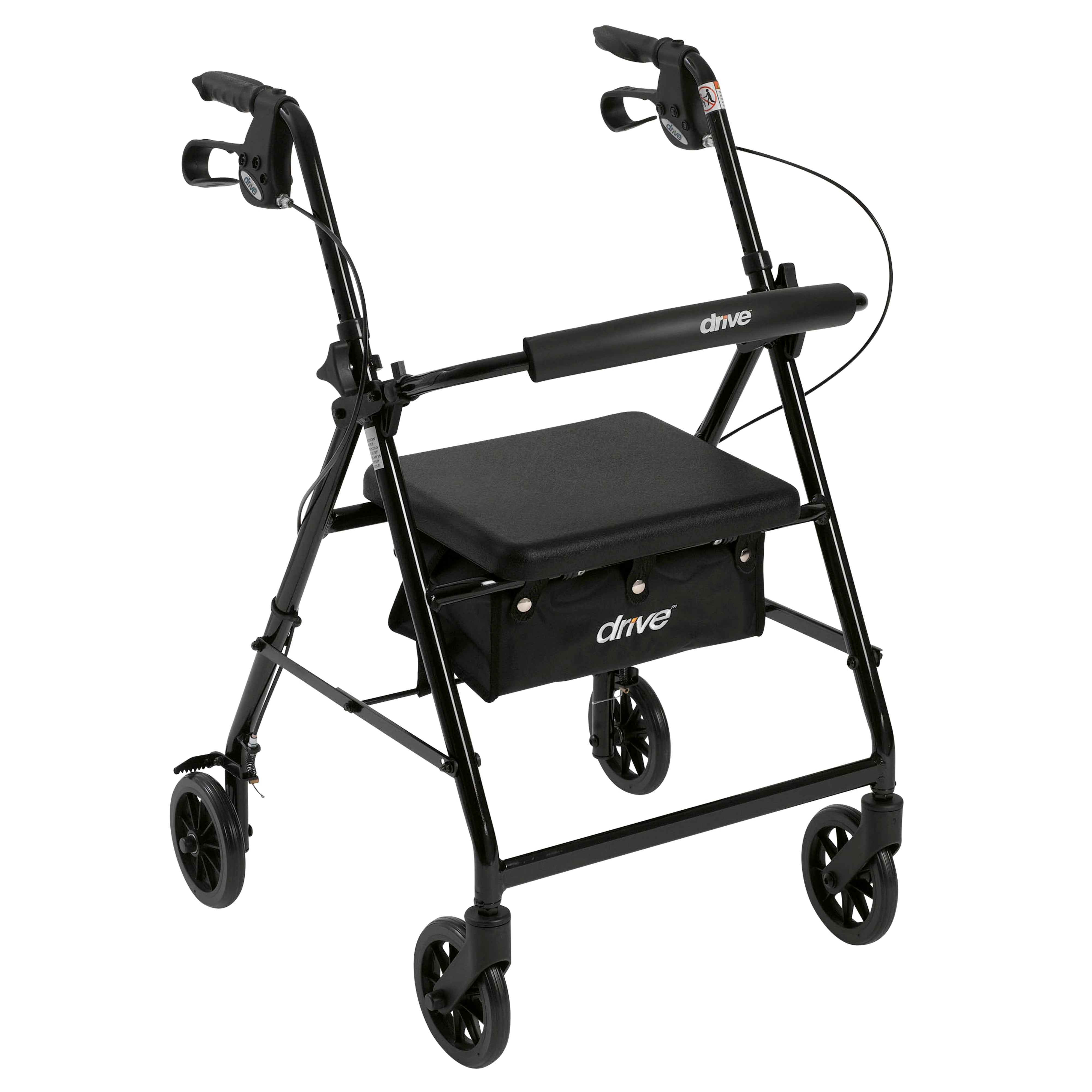 Rollator 4-Wheel with Pouch & Padded Seat  Black - Drive - Precision Lab Works