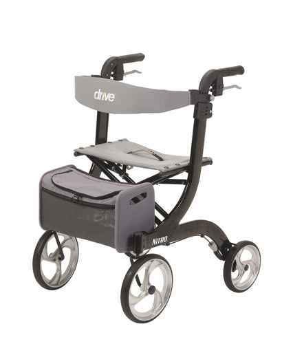 Nitro Rollator Black, Euro‑Style, 10" Casters, Folding, Lightweight, 300 lb