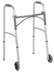 Drive Folding Steel 2-Button Walker with 5" Wheels 350 lb Case of 4