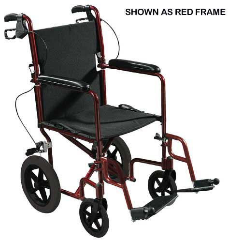 Expedition Aluminum Transport Chair w/Loop Locks  19  Red - Precision Lab Works