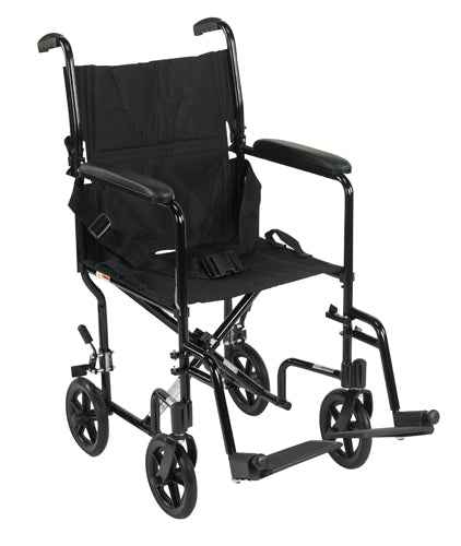 Drive Wheelchair Transport Chair Lightweight Aluminum 19"-Black