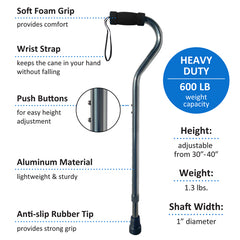 Cane  Bariatric  Aluminum Slate Gray  600# Weight Cap - Precision Lab Works